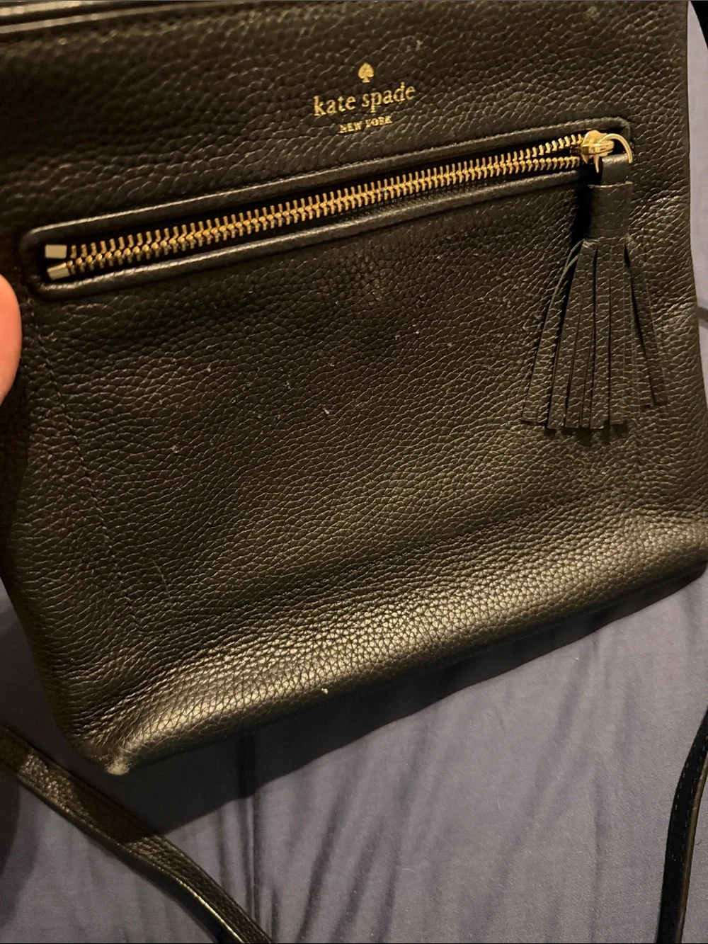 kate spade Black Pebbled Leather Messenger Crossbody with Gold Hardware